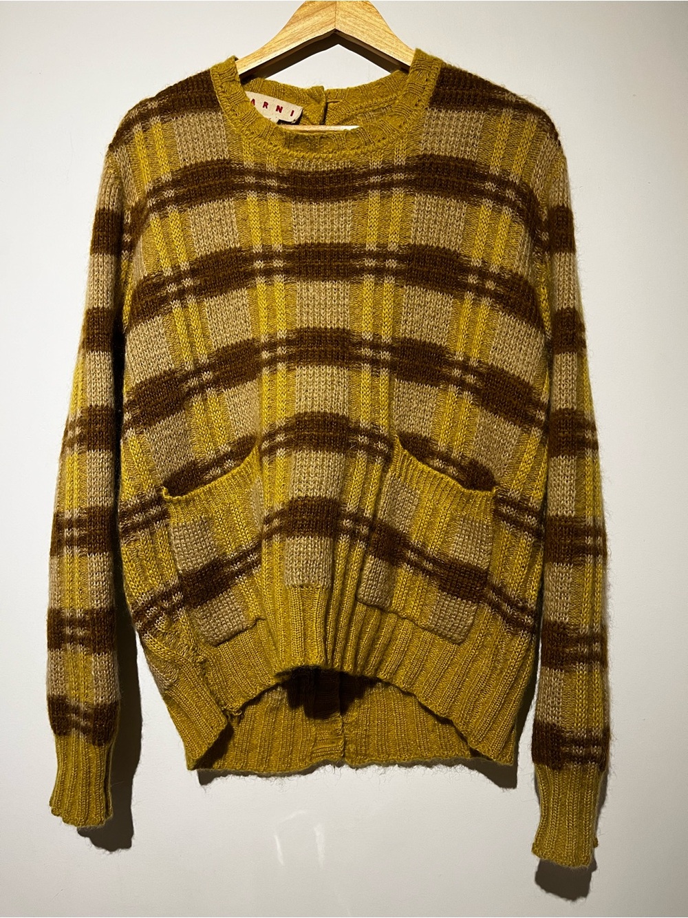 Marni Mohair blend Mustard & Brown Plaid reversible Knit Sweater